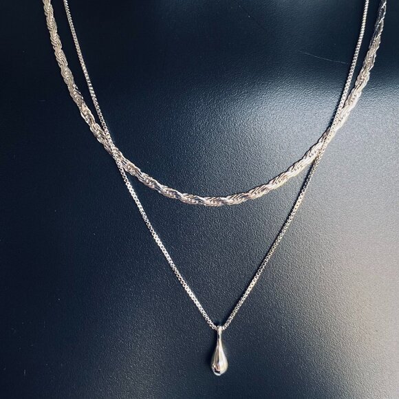 FAC Silver Tone Rhodium Plated Layered Pendant Necklace - Picture 2 of 6